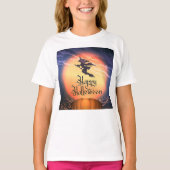ハロウィン飛んでいるウィッチブロムカボチャTシャツ Tシャツ (正面)