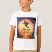 ハロウィン飛んでいるウィッチブロムカボチャTシャツ Tシャツ (正面)