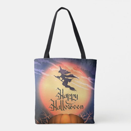 ハロウィン飛んでいるウィッチブロムパンプキントートバッグ トートバッグ (裏面)