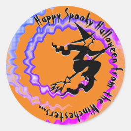 ハロウィン飛んでいるウィッチ魔法スペルカスタム文字おもしろい ラウンドシール