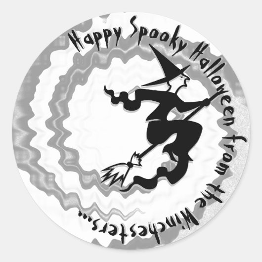 ハロウィン飛んでいるウィッチ魔法スペルカスタム文字 ラウンドシール (正面)