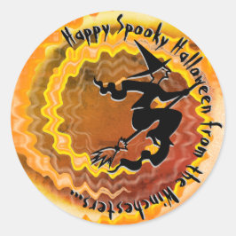 ハロウィン飛んでいるウィッチ魔法スペル文字カスタムおもしろい ラウンドシール