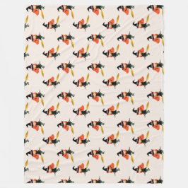 ハロウィン飛んでいるキュートな魔女とブルームベージュ フリースブランケット