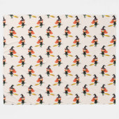 ハロウィン飛んでいるキュートな魔女とブルームベージュ フリースブランケット (正面(横))