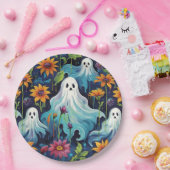 ハロウィン飛んでいる幽霊と花 ペーパープレート (パーティー)