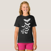 ハロウィン飛んでいる銀河系ホワイトこうもりと星 Tシャツ (正面フル)