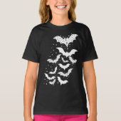 ハロウィン飛んでいる銀河系ホワイトこうもりと星 Tシャツ (正面)