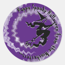 ハロウィン飛んでいる魔女魔法呪文文字紫 ラウンドシール