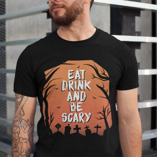 ハロウィン食べの饗宴:飲み物と怖い トライブレンドTシャツ