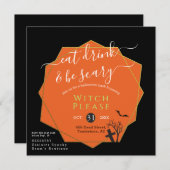 ハロウィン食べドリンクは怖いブラックオレンジパロディ 招待状 (正面/裏面)