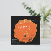 ハロウィン食べドリンクは怖いブラックオレンジパロディ 招待状 (スタンド正面)