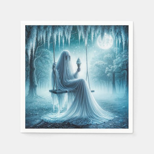 ハロウィン食べ幽霊アンアイスクリームコーン スタンダードカクテルナプキン (正面)