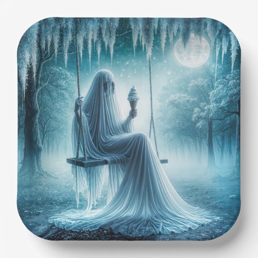 ハロウィン食べ幽霊アンアイスクリームコーン ペーパープレート (正面)