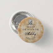 ハロウィン骨組ブラウンのゴシック様式メイド・オブ・オーナー（花嫁付き添い人） 缶バッジ (正面&裏面)