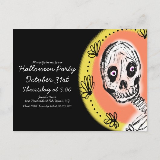 ハロウィン骸骨アートパーティー招待状 ポストカード (正面)