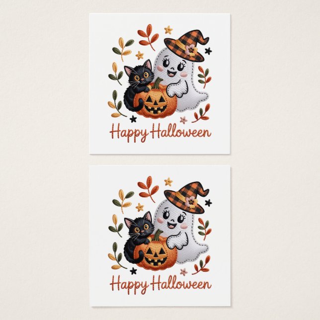 ハロウィン魅力的グリーティングカード – 手書きEmbr (正面&裏面)