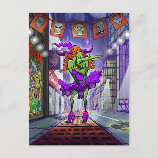 ハロウィン魅力的魔女 ポストカード (正面)