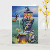 ハロウィン魔女とクリッターフレンズウォーターカラーアート カード (黄色い花)