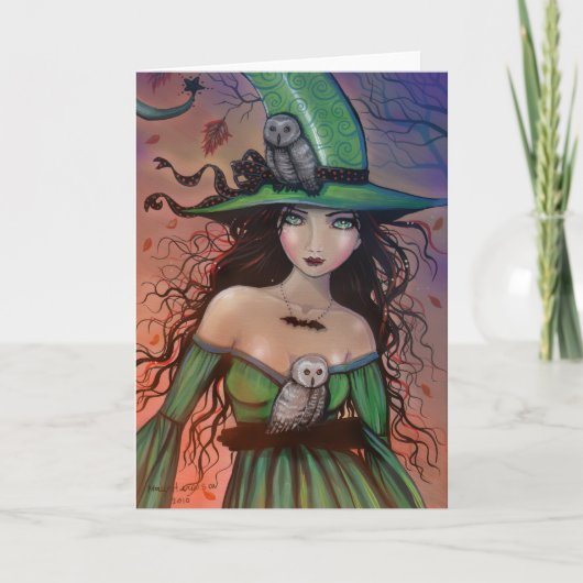 ハロウィン魔女とフクロウのカード カード (正面)