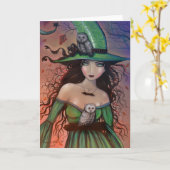 ハロウィン魔女とフクロウのカード カード (黄色い花)