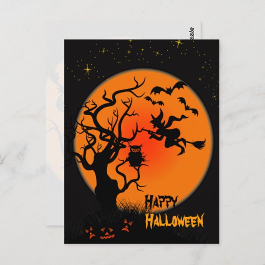 ハロウィン魔女とフクロウのハロウィン葉書 ポストカード (正面/裏面)