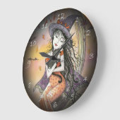 ハロウィン魔女と猫の幻想芸術時計 ラージ壁時計 (傾斜)