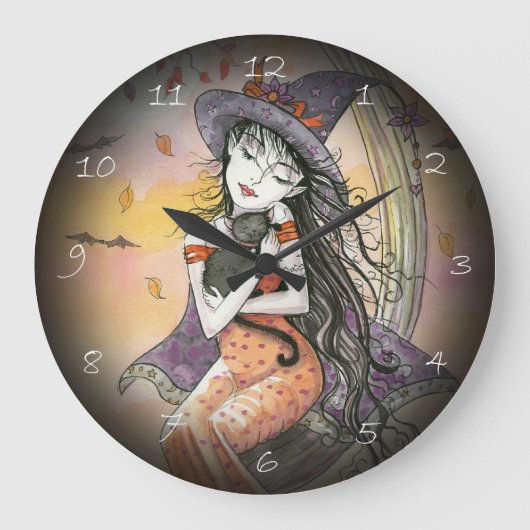 ハロウィン魔女と猫の幻想芸術時計 ラージ壁時計 (正面)