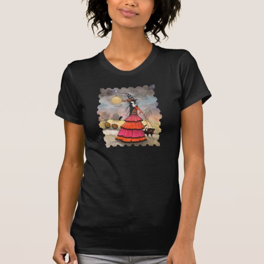 ハロウィン魔女と黒猫のデザイン Tシャツ (正面)