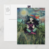ハロウィン魔女と黒猫の幻想芸術 ポストカード (正面/裏面)