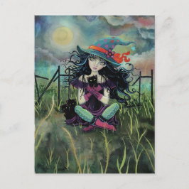 ハロウィン魔女と黒猫の幻想芸術 ポストカード