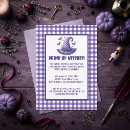 ハロウィン魔女のギンガムチェックの帽子 Drink Up Witches 招待状