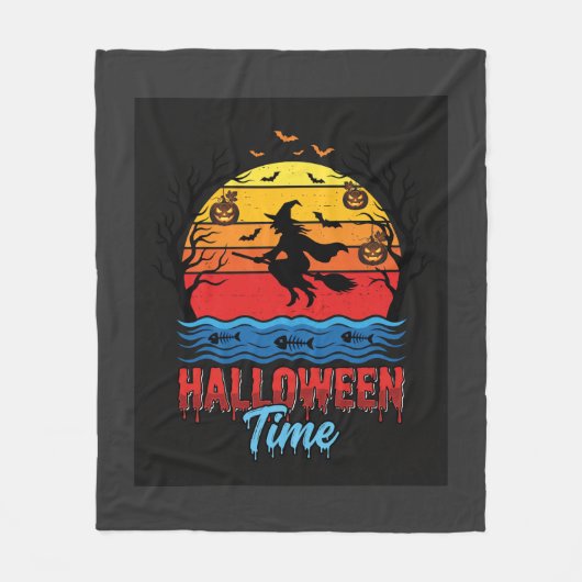 ハロウィン魔女の夕焼けベクター フリースブランケット (正面)