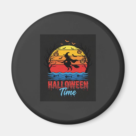 ハロウィン魔女の夕焼けベクター マグネット (正面)