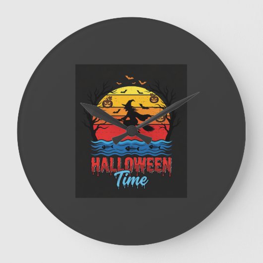 ハロウィン魔女の夕焼けベクター ラージ壁時計 (正面)