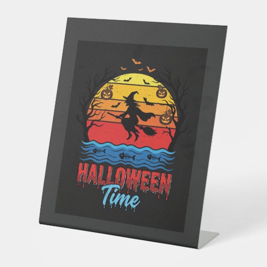 ハロウィン魔女の夕焼けベクター 台座サイン (正面)