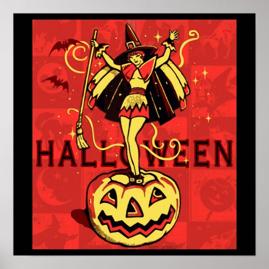 ハロウィン魔女の少女 (ヴィンテージ) ポスター (正面)