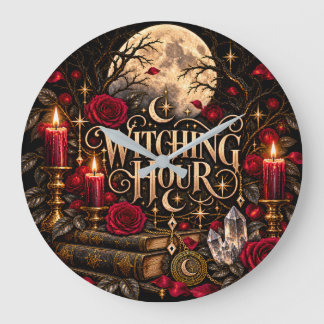 ハロウィン魔女の時ゴシックムーンローズ ラージ壁時計