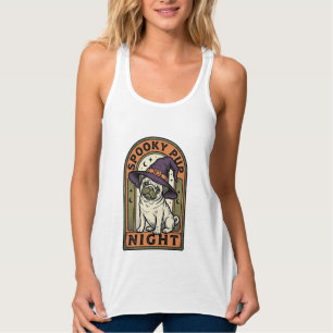ハロウィン魔女の犬ビンテージ彫刻Tシャツデザイン タンクトップ