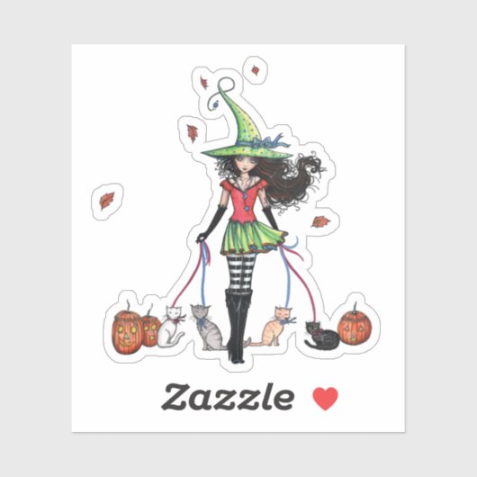 ハロウィン魔女の猫散歩ステッカー シール (シート)