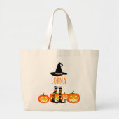 ハロウィン魔女の足とカボチャ  ラージトートバッグ (正面)