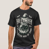 ハロウィン魔女の鍋Tシャツ – キャンディを寄越せ Tシャツ (正面)