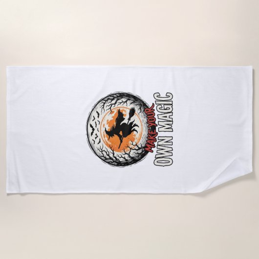 ハロウィン魔女の魔法のビンテージTシャツデザイン_1 ビーチタオル (正面)