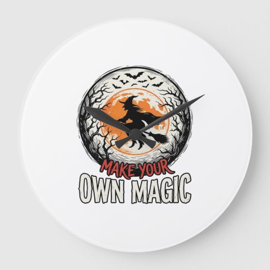 ハロウィン魔女の魔法のビンテージTシャツデザイン_1 ラージ壁時計 (正面)