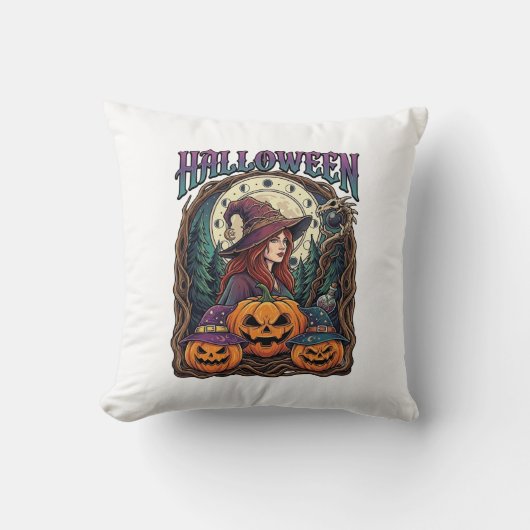 ハロウィン魔女カボチャ月相_1 クッション (正面)