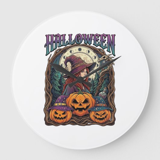 ハロウィン魔女カボチャ月相_1 ラージ壁時計 (正面)