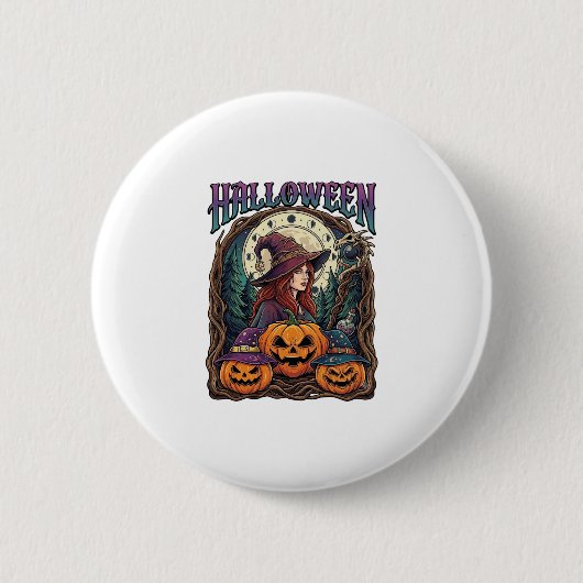 ハロウィン魔女カボチャ月相_1 缶バッジ (正面)