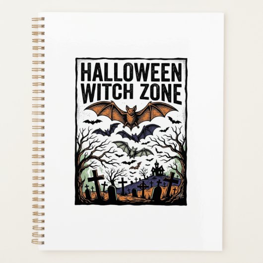 ハロウィン魔女ゾーン ビンテージ墓地コウモリデザイン プランナー手帳 (正面)
