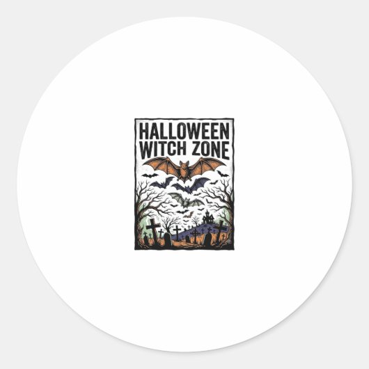 ハロウィン魔女ゾーン ビンテージ墓地コウモリデザイン ラウンドシール (正面)