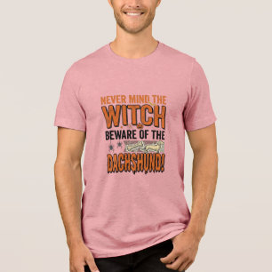 ハロウィン魔女ダックスフントにご注意Tシャツ_1 トライブレンドTシャツ