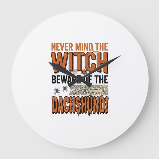 ハロウィン魔女ダックスフントにご注意Tシャツ_1 ラージ壁時計 (正面)